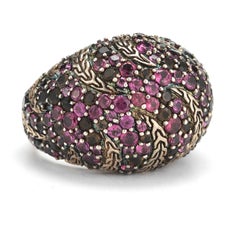 John Hardy Sterling Silver Rhodolite and Smoky Quartz Palu Macan Lava Dome Ring