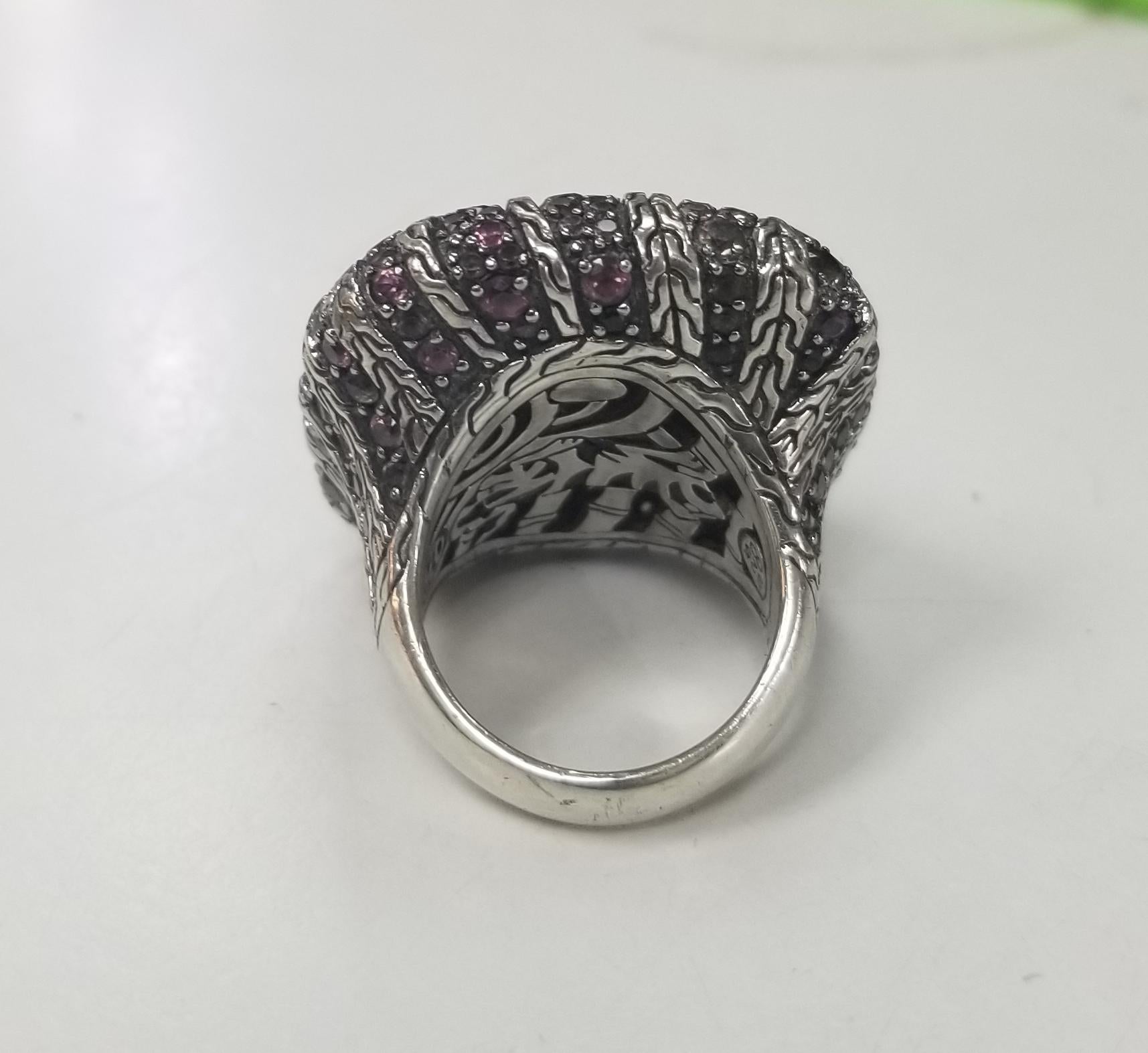 Round Cut John Hardy Sterling Silver Ring with Pink Sapphires on the Top