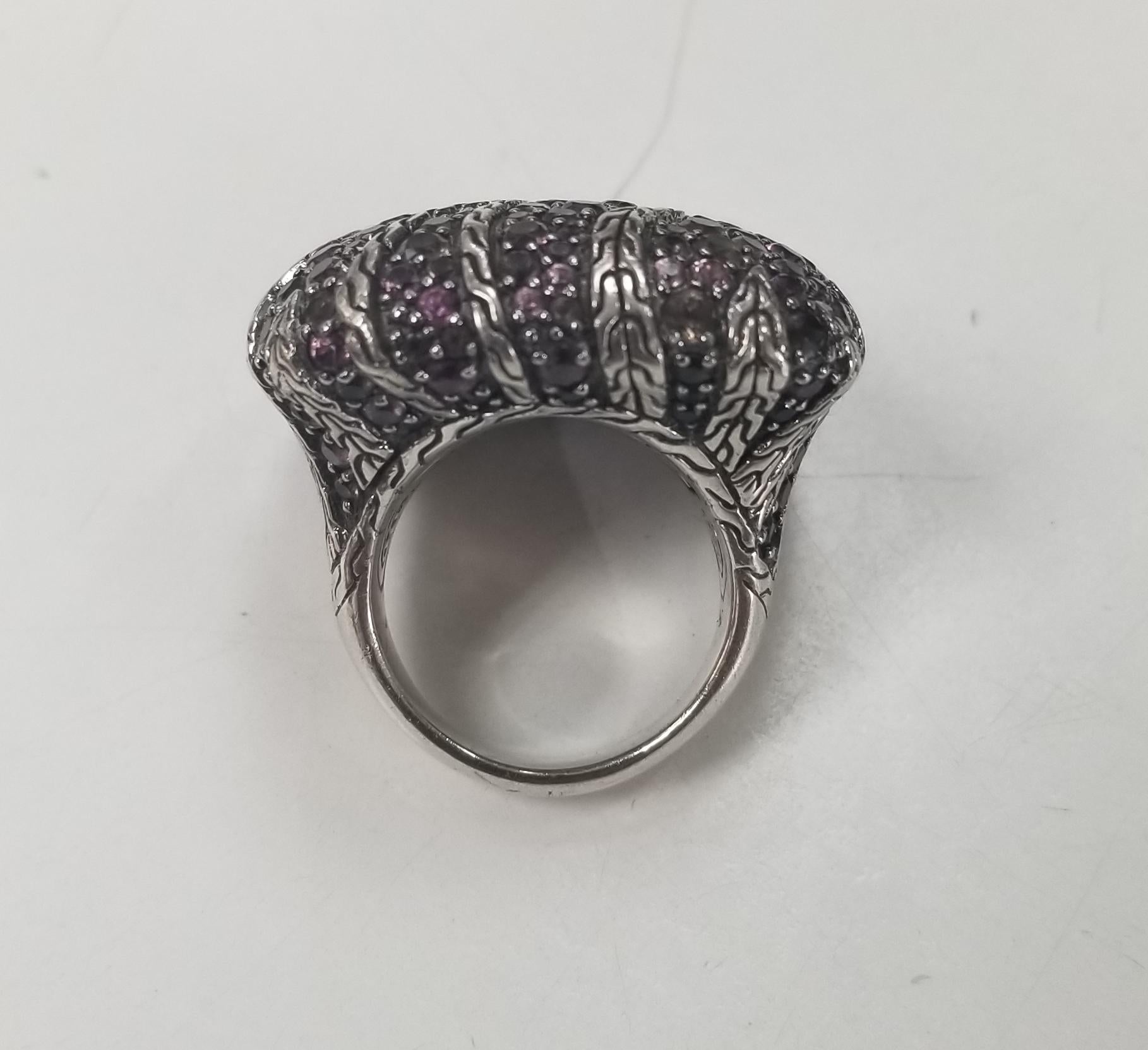 John Hardy Sterling Silver Ring with Pink Sapphires on the Top In Excellent Condition In Los Angeles, CA