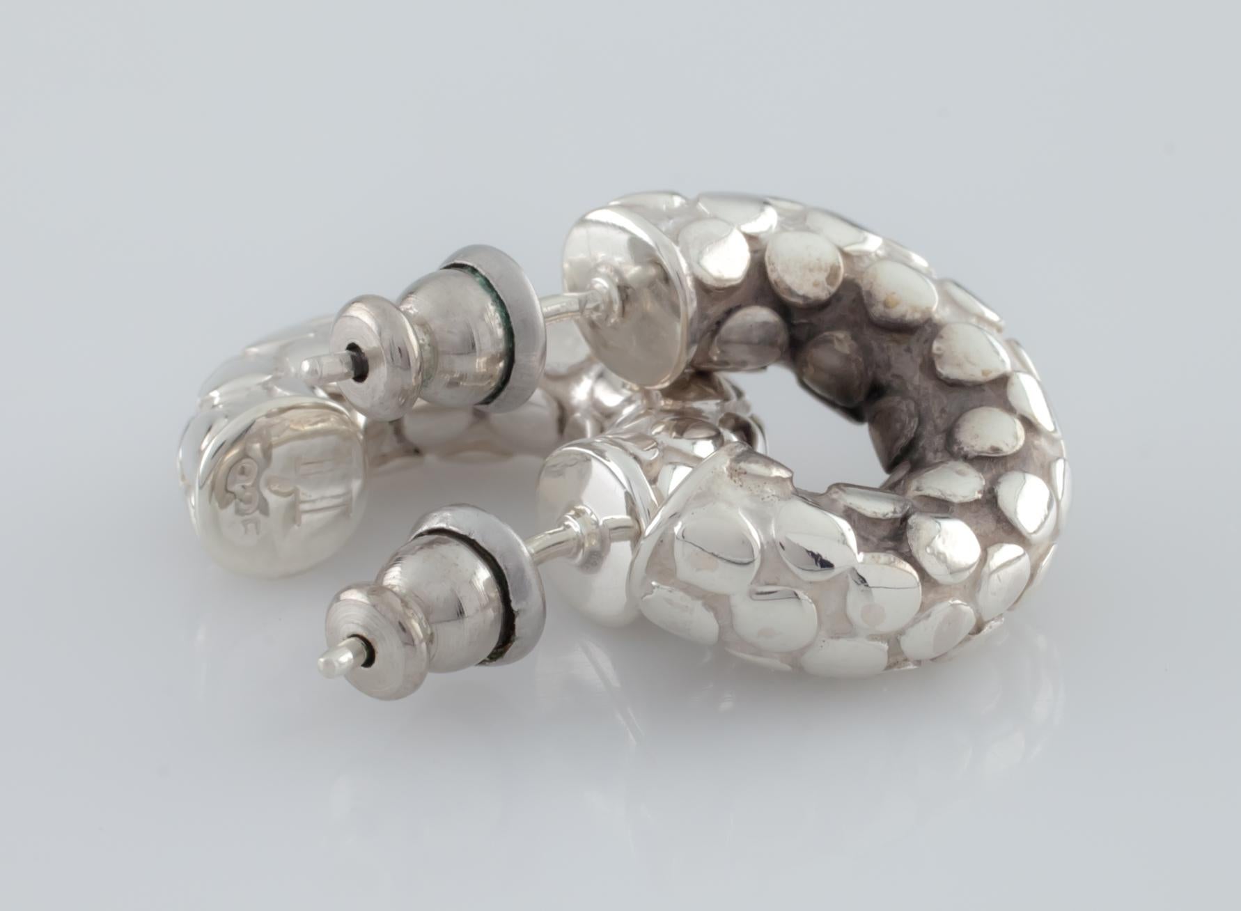 Women's or Men's John Hardy Sterling Silver Studded Small Hoop Earrings For Sale