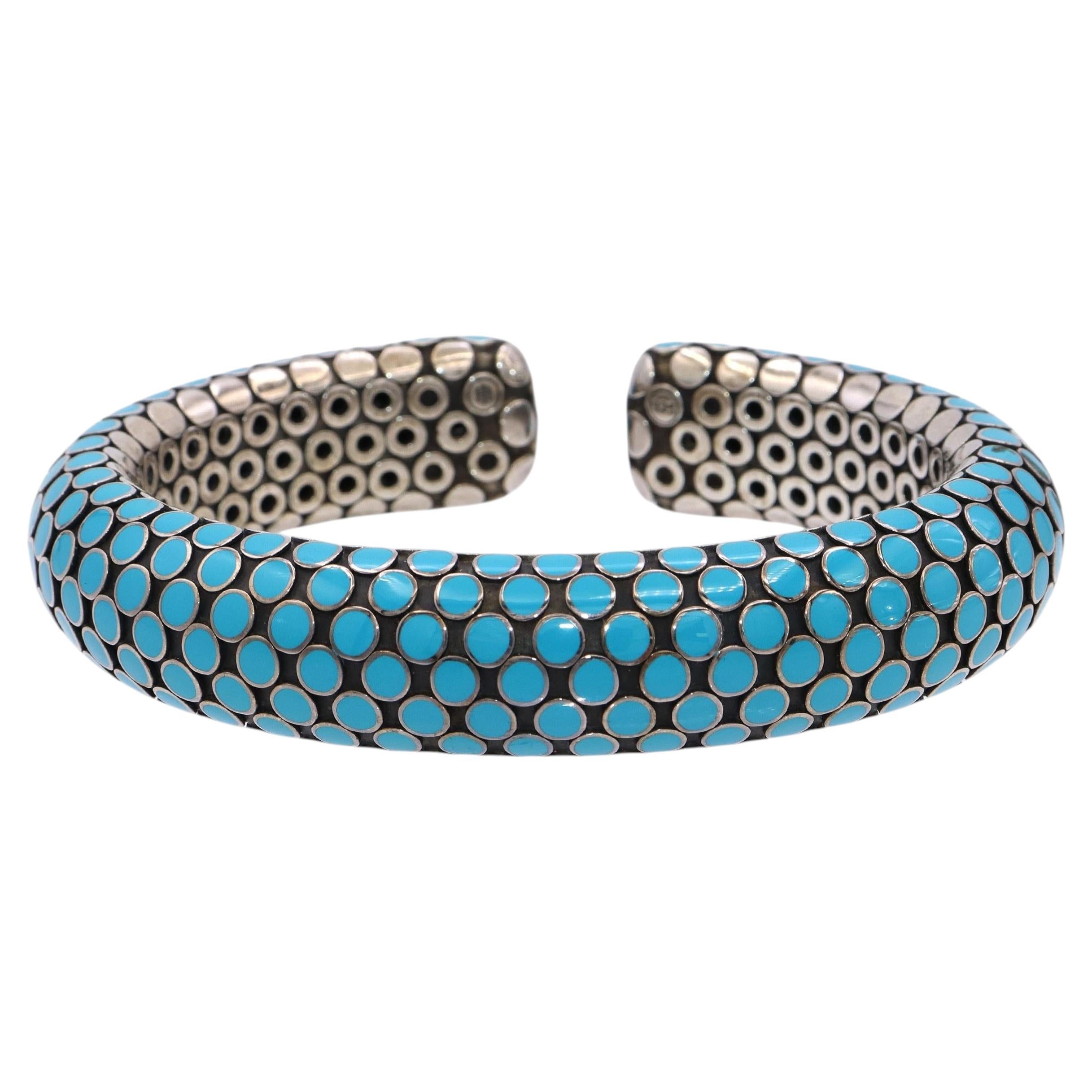John Hardy Sterling Silver Turquoise Enamel Dot Flex Cuff Bracelet