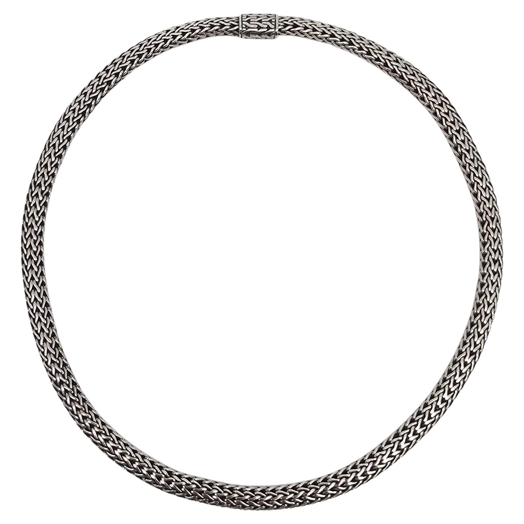 John Hardy Sterling Silver Woven Icon Chain 6mm 16" Necklace #22839 For Sale