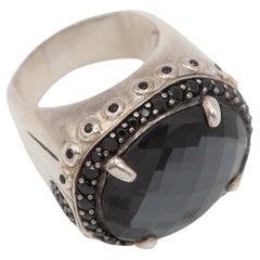 John Hardy Sterling Smoky Quartz and Black Spinel Ring