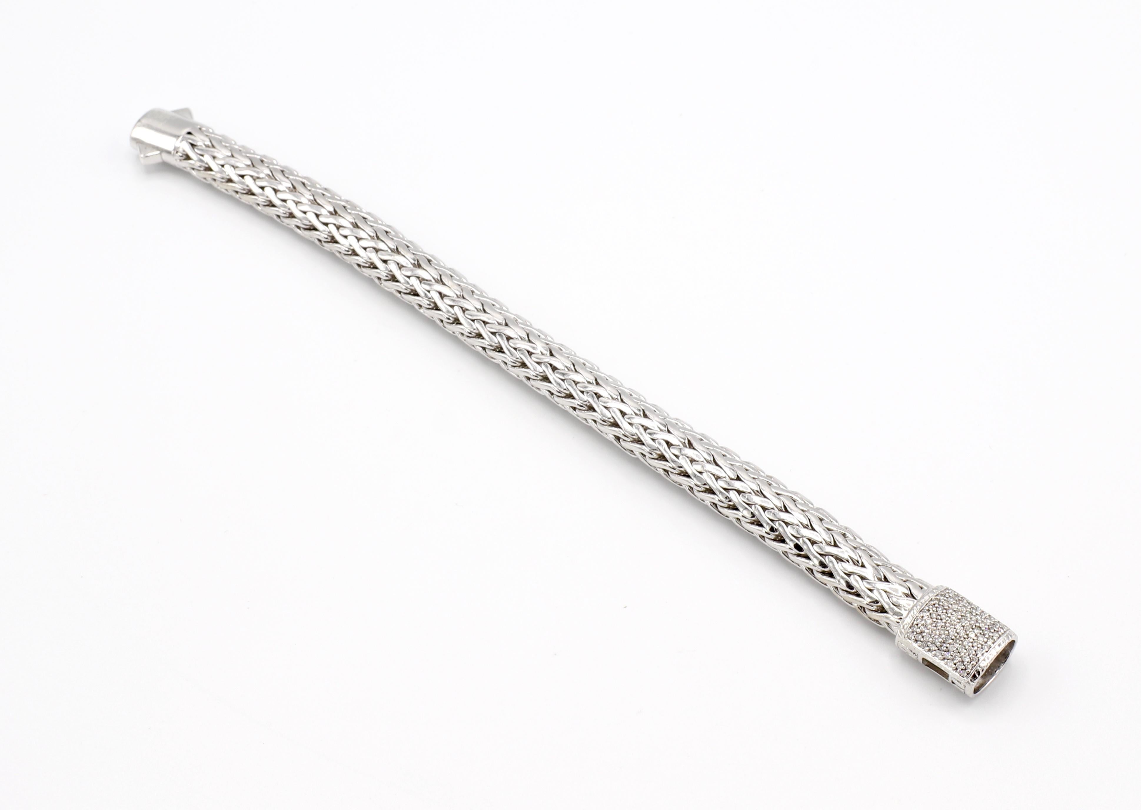 John Hardy Tiga Sterling Silver & 18K Gold Classic Chain Woven Diamond Bracelet In Good Condition In  Baltimore, MD