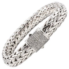 John Hardy Tiga Sterling Silver & 18K Gold Classic Chain Woven Diamond Bracelet