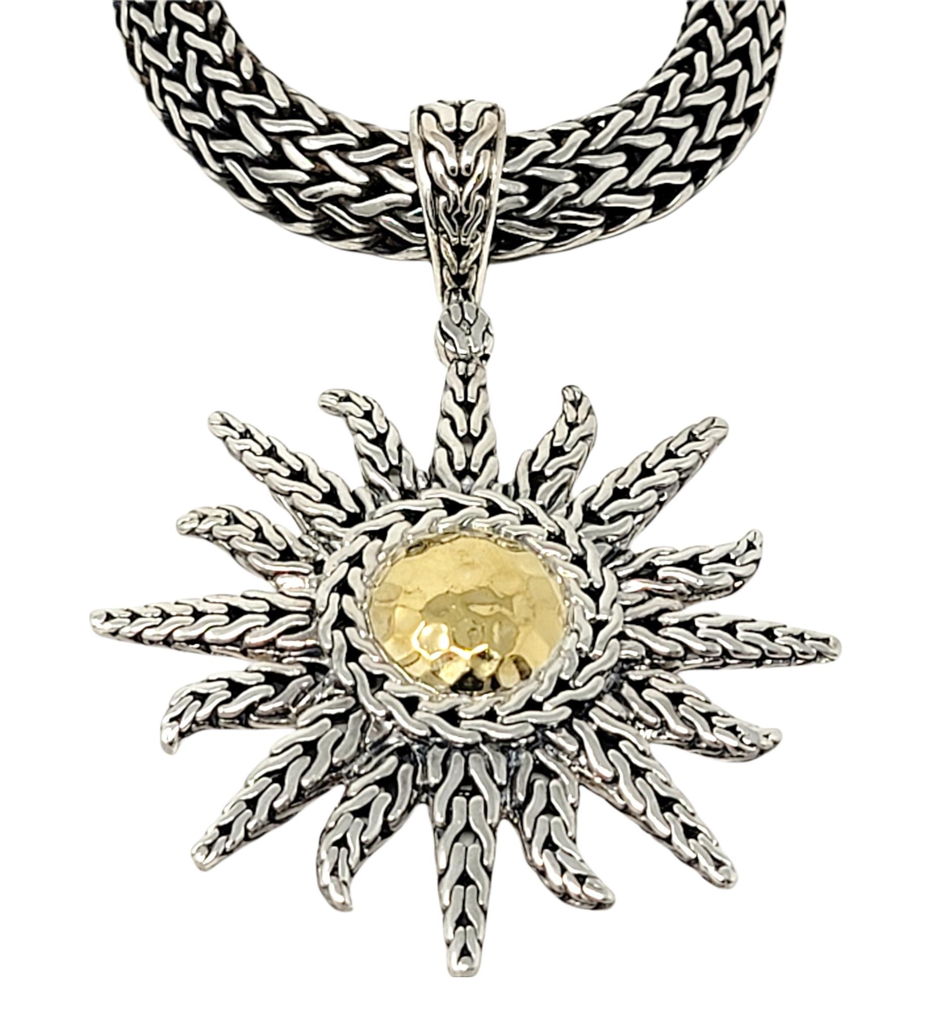 Women's John Hardy Two-Tone Hammered Sun Pendant Necklace in Sterling and 22 Karat Gold