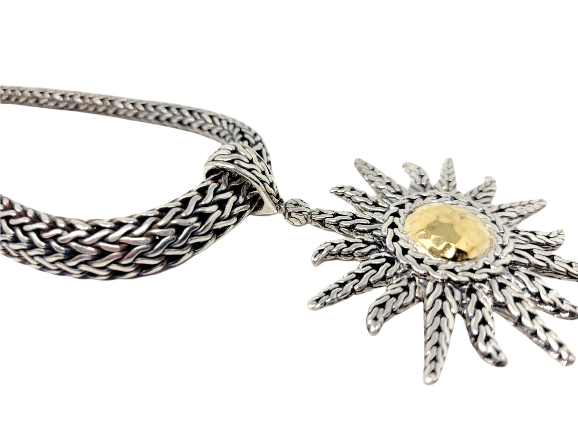 John Hardy Zweifarbige Halskette mit gehämmertem Sonnenanhänger aus Sterling und 22 Karat Gold 2