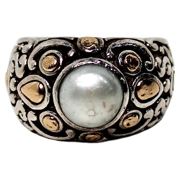 John Hardy Vintage 18k Gold 
Sterling Silver Pearl Cocktail Ring in vendita