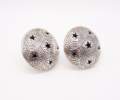 John Hardy Vintage Celestial Stars Domed Clip-On Errings In .925 Sterling Silver