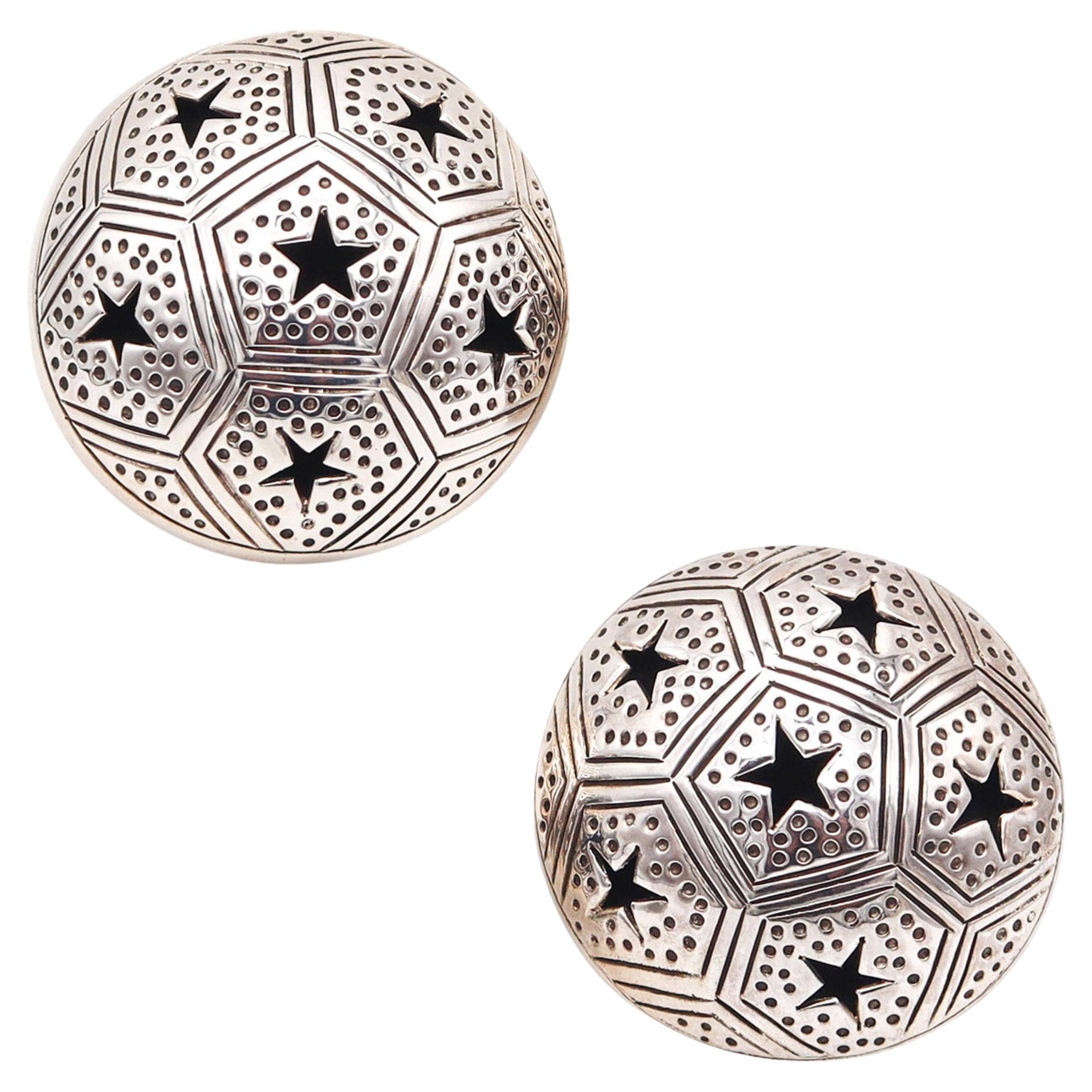 John Hardy Vintage Celestial Stars Domed Clip-On Errings In .925 Sterling Silver For Sale