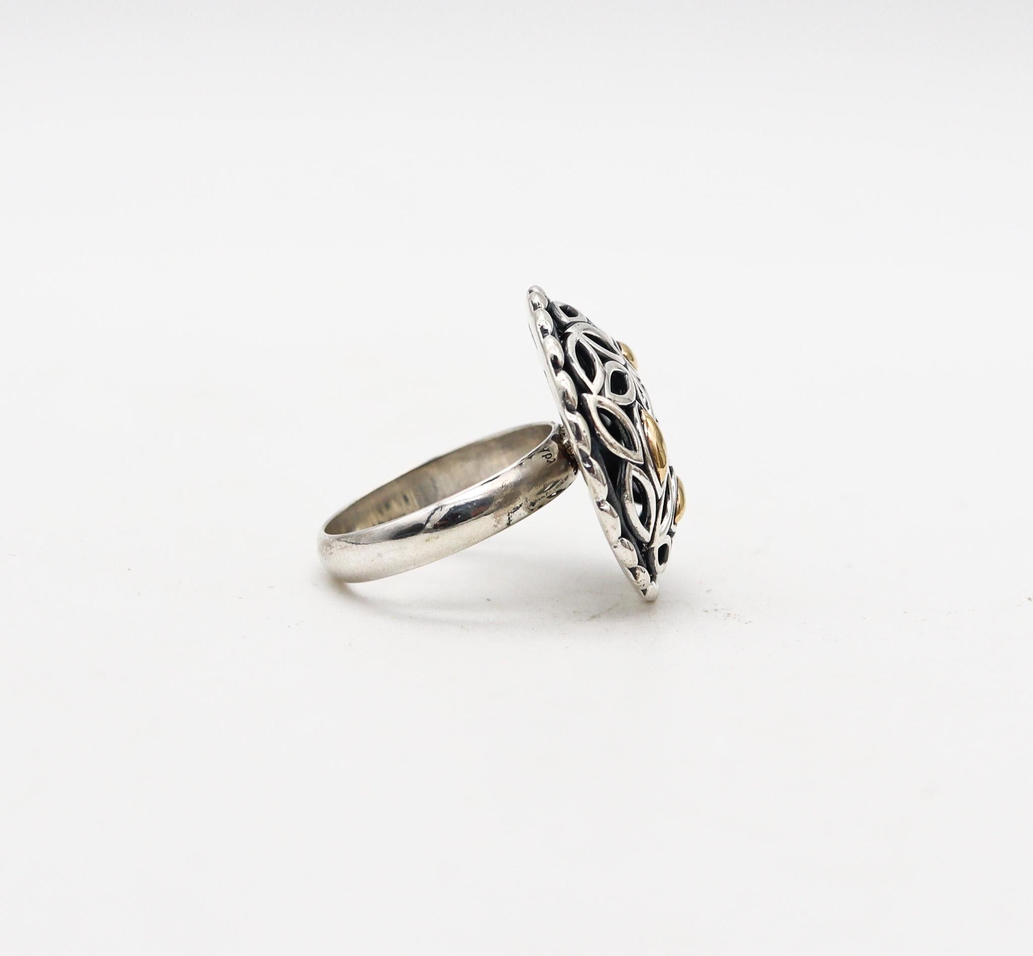 John Hardy Vintage-Cocktailring aus 14 Karat Gelbgold und .925 Sterlingsilber (Ästhetizismus)