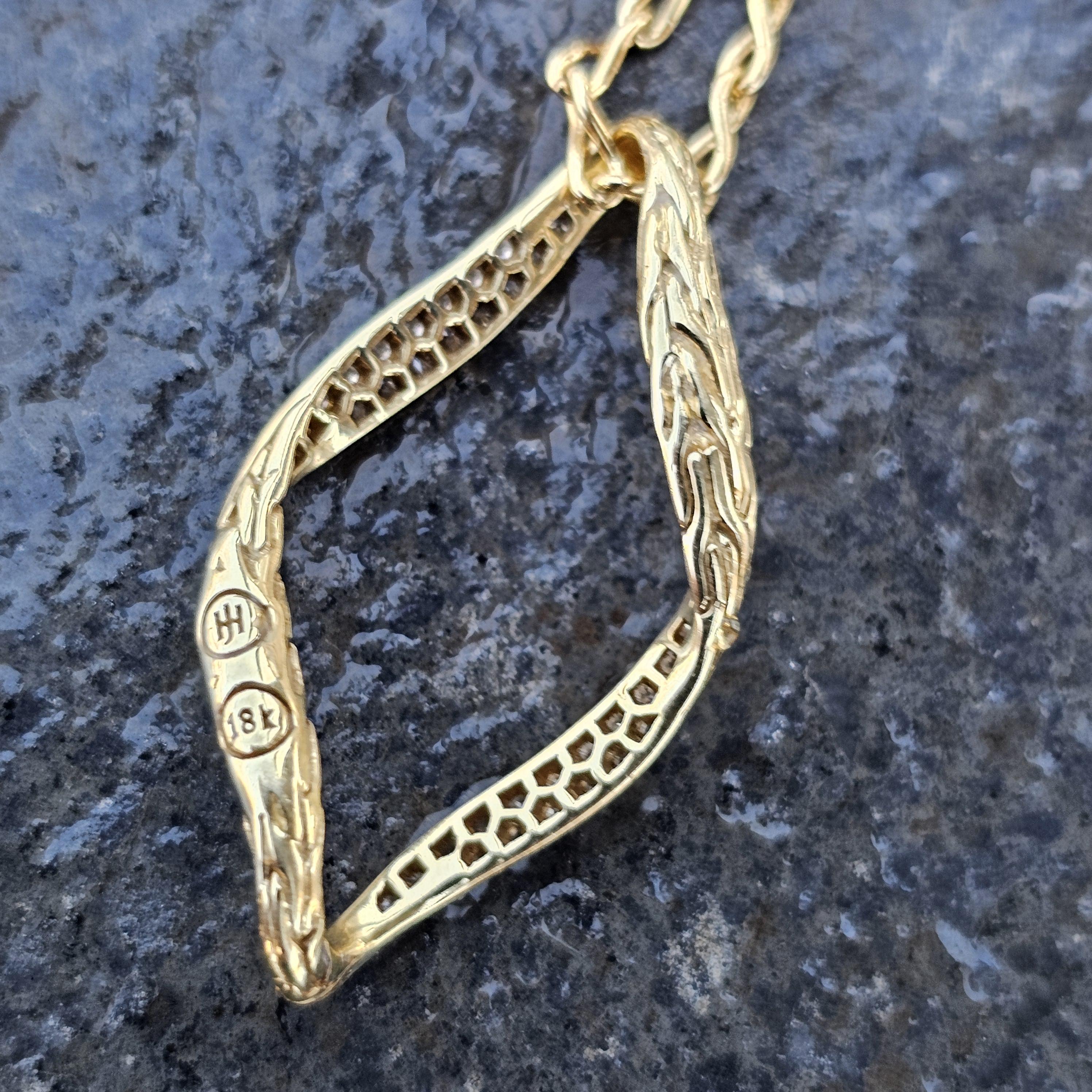 Taille ronde John Hardy Collier à pendentif diamant vague en or jaune 18k 16