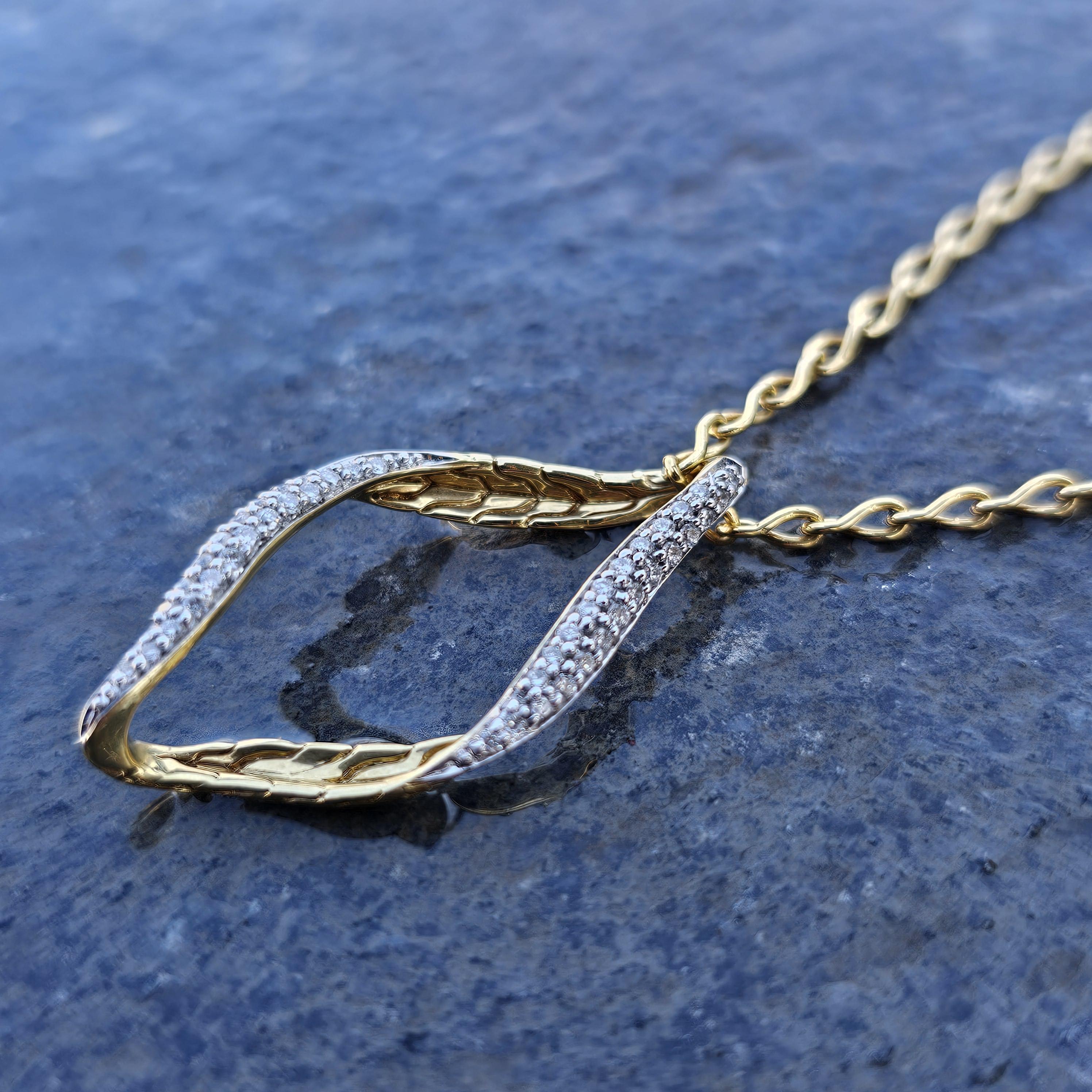 John Hardy Collier à pendentif diamant vague en or jaune 18k 16