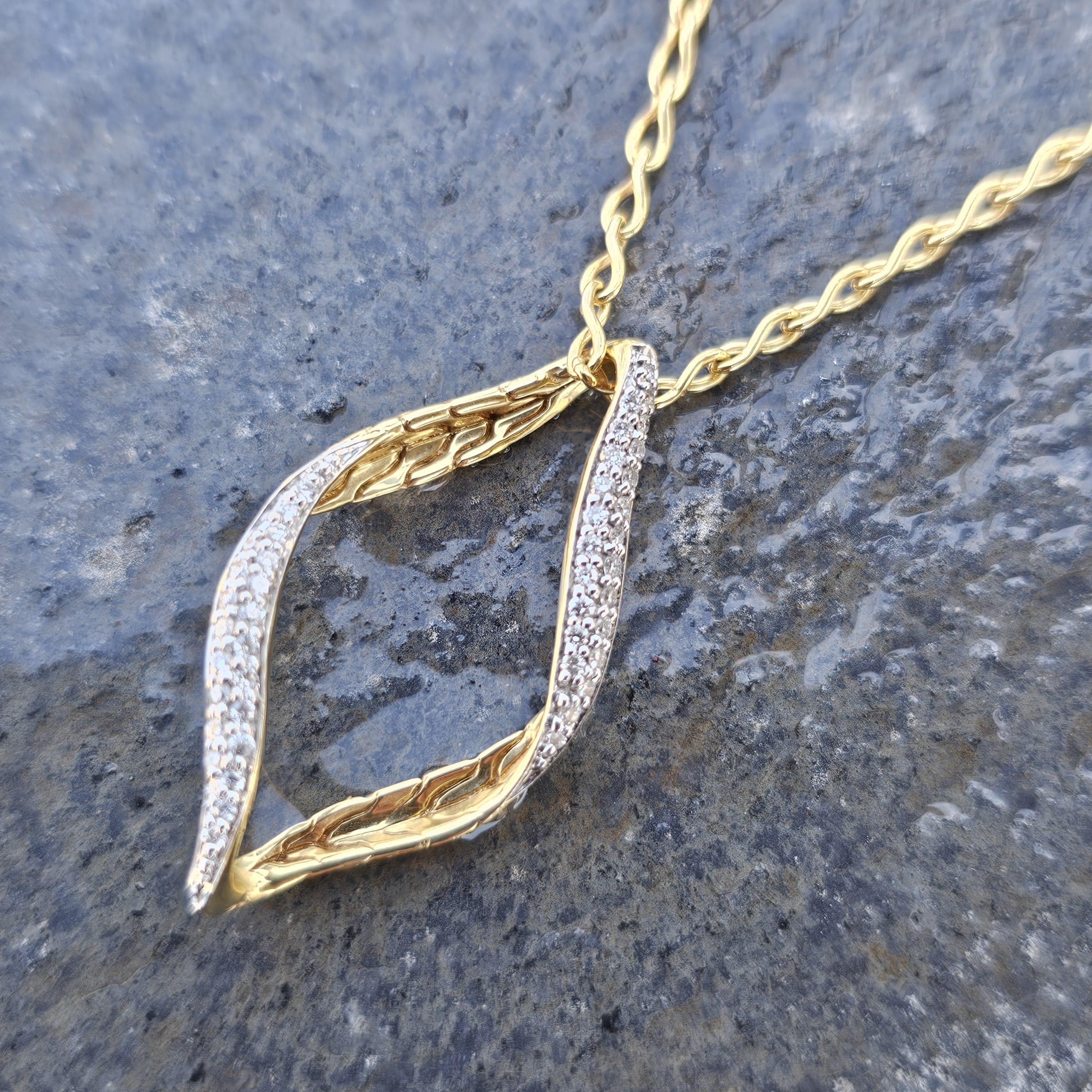 John Hardy Collier à pendentif diamant vague en or jaune 18k 16