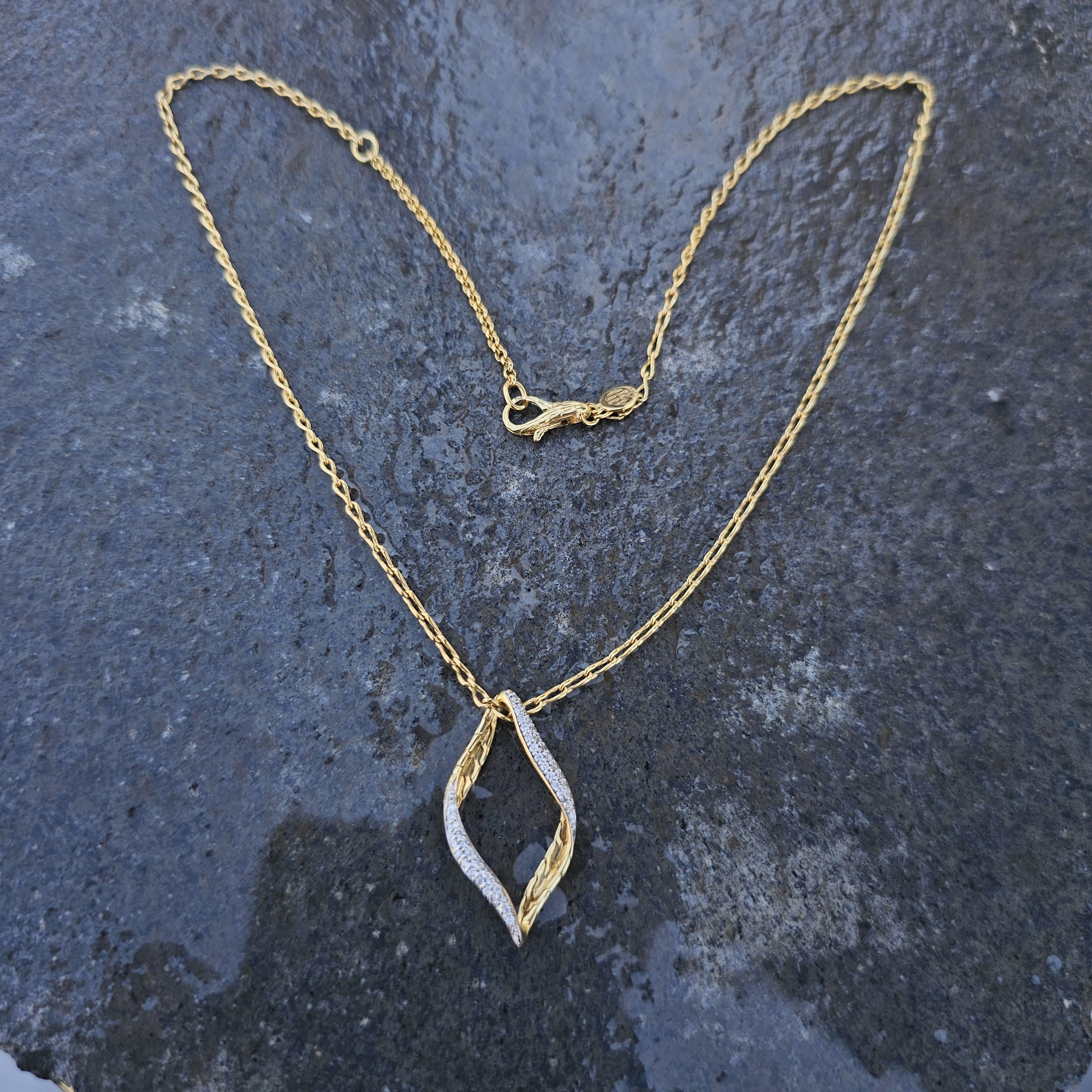John Hardy Collier à pendentif diamant vague en or jaune 18k 16