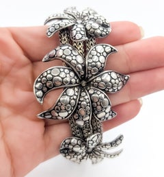 I. John Hardy Bracelet à 3 fleurs en chaîne de blé en argent sterling