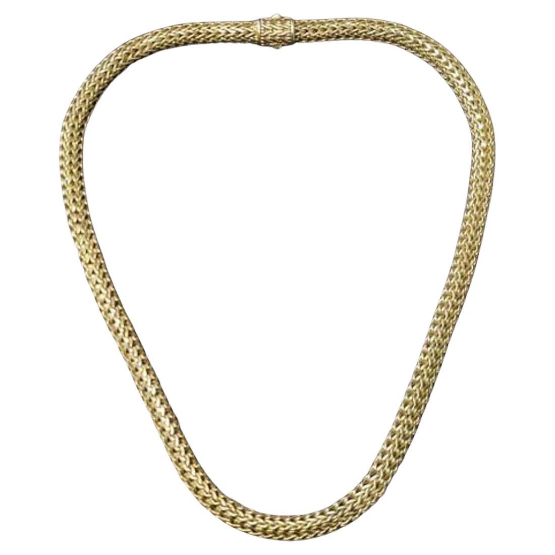 John Hardy Wheat Chain Necklace Solid 18k Yellow Gold 6.5mm 16" 87g Heavy Rare For Sale