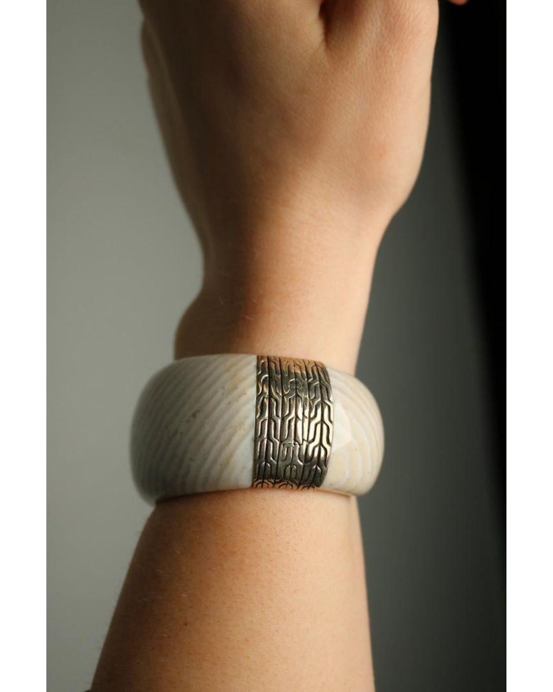 John Hardy White Agate Cuff Bracelet Sterling Silver Fit Size 7 Inches For Sale 4