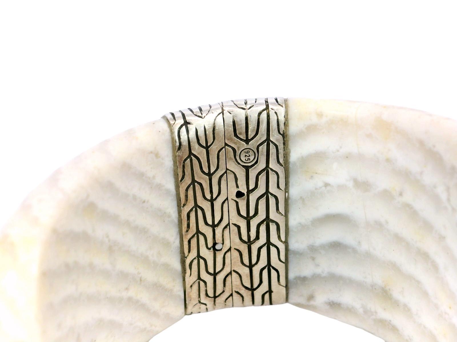 Uncut John Hardy White Agate Cuff Bracelet Sterling Silver Fit Size 7 Inches For Sale
