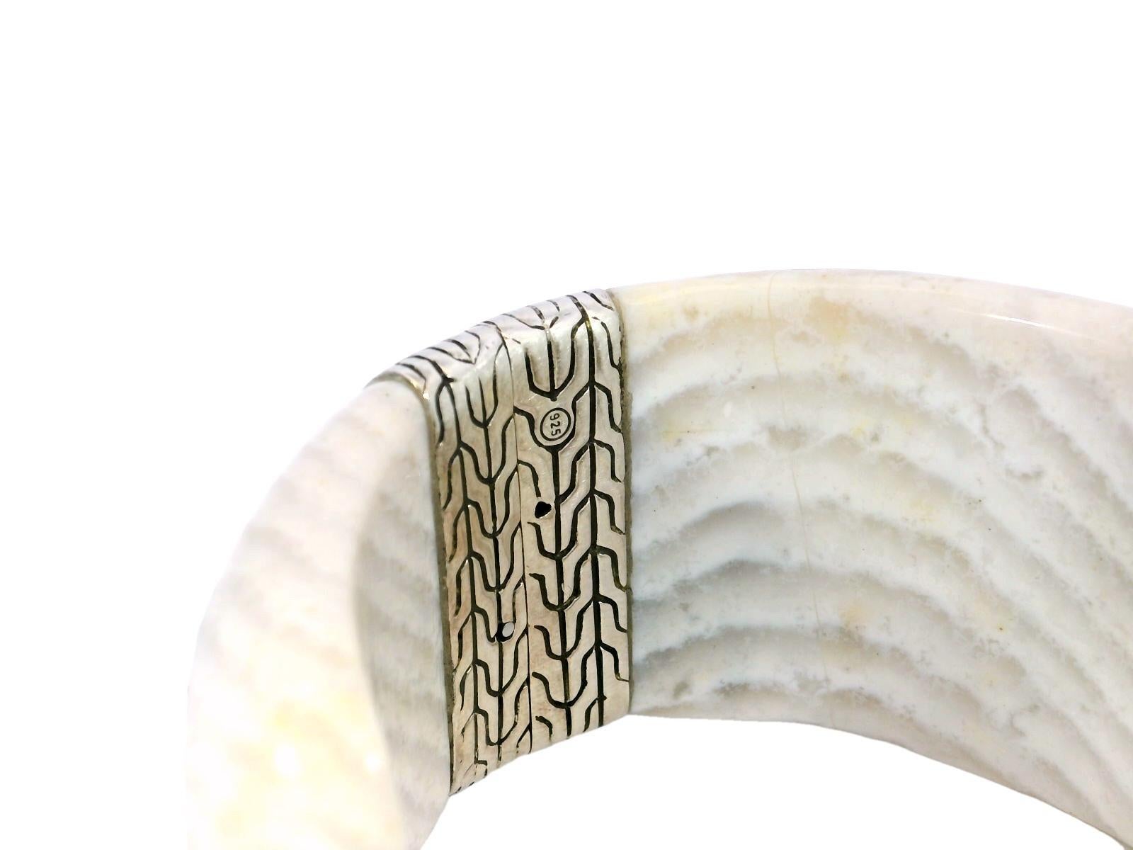Women's John Hardy White Agate Cuff Bracelet Sterling Silver Fit Size 7 Inches For Sale