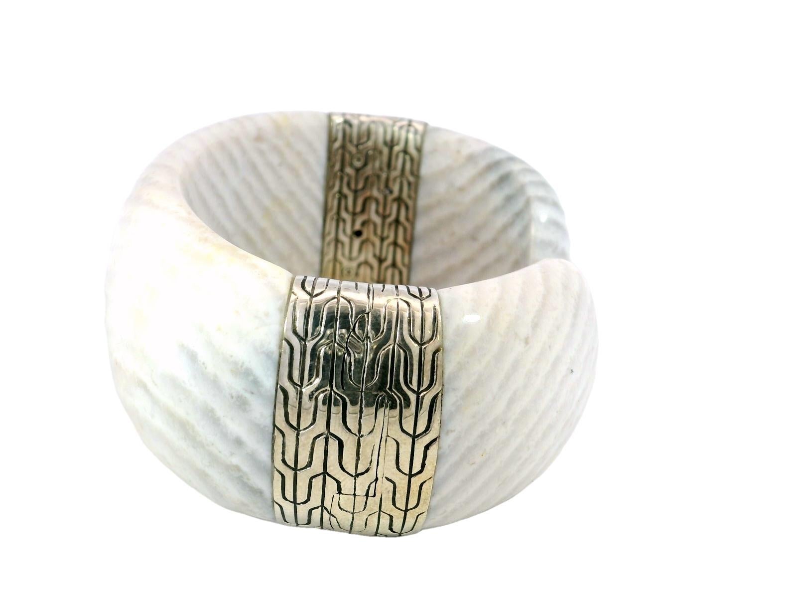 John Hardy White Agate Cuff Bracelet Sterling Silver Fit Size 7 Inches For Sale 1