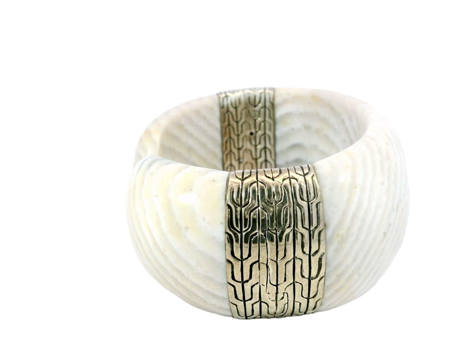 John Hardy White Agate Cuff Bracelet Sterling Silver Fit Size 7 Inches For Sale 2