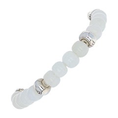 John Hardy White Moonstone Bamboo Bead Bracelet Sterling Silver