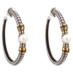 John Hardy White Pearl Big Hoop Earrings 925 Sterling Silver 18K Yellow Gold John Hardy White Pearl Big Hoop Earrings 925 Sterling Silver 18K Yellow Gold