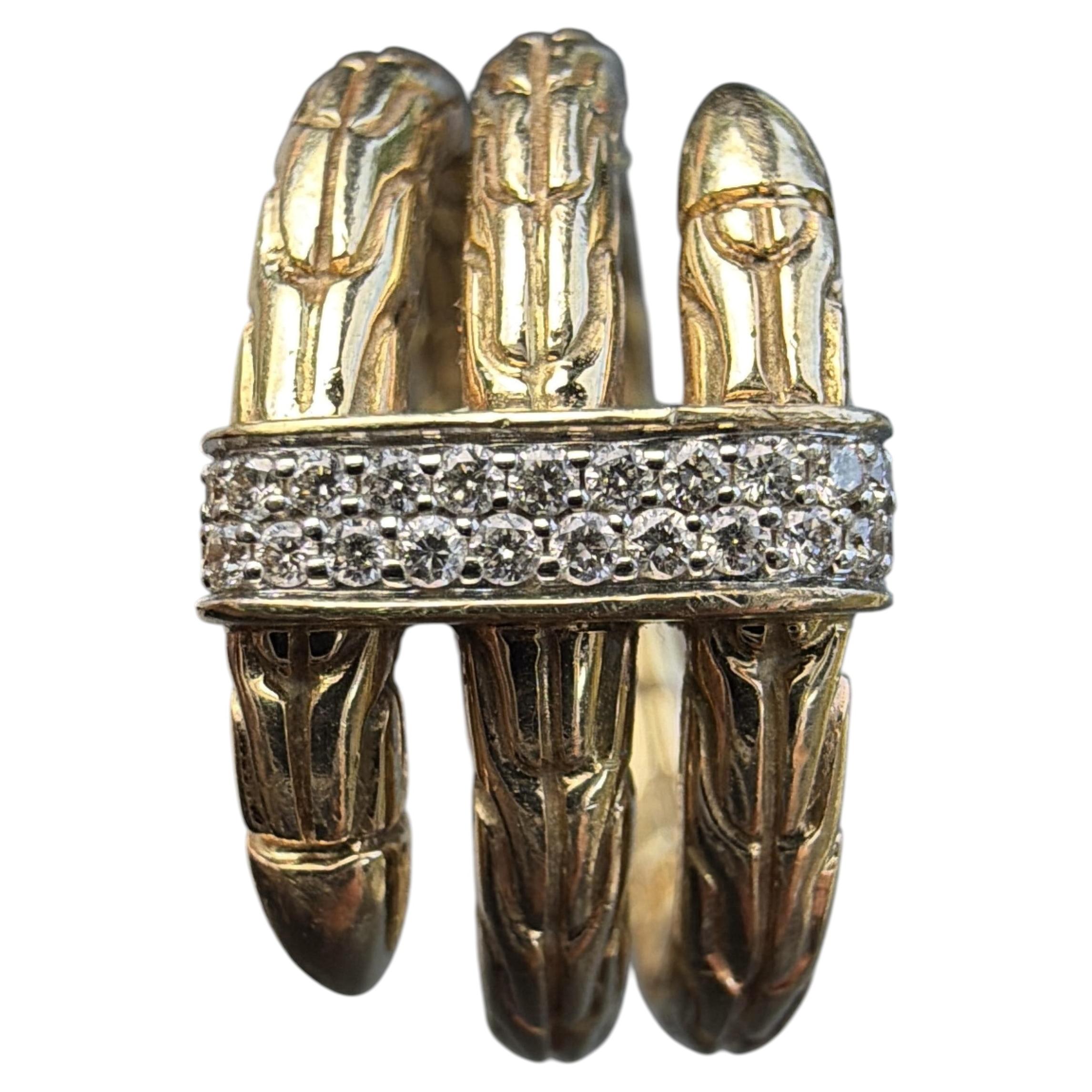 John Hardy „Wide Spear“ Diamantring aus 14-karätigem Gelbgold, Ringgröße 6, 10,2 g, 3975, Verkaufspreis im Angebot