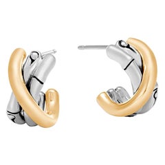 John Hardy Women's Bamboo 18 Karat Gold and Silver J Hoop Earrings BG