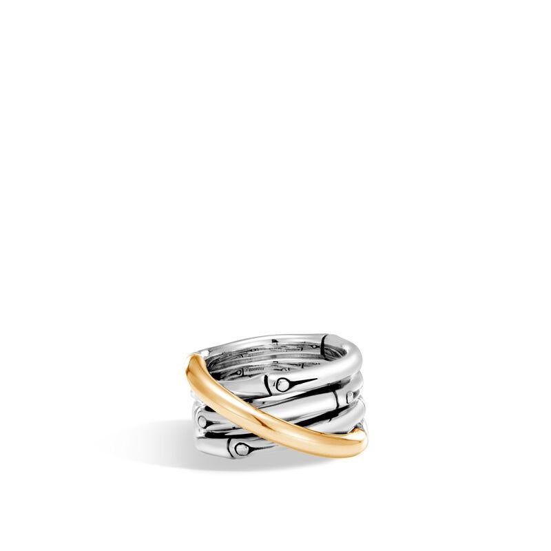 John Hardy Women's Bamboo Band Ring.
Sterling Silver and 18k Bonded Yellow Gold
Ring measures 14mm wide
Size 7
RZ5939X7