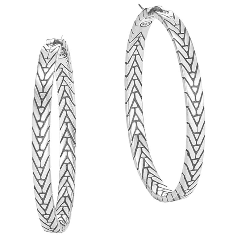 John Hardy Women's Modern Chain Silver Medium Hoop Earrings