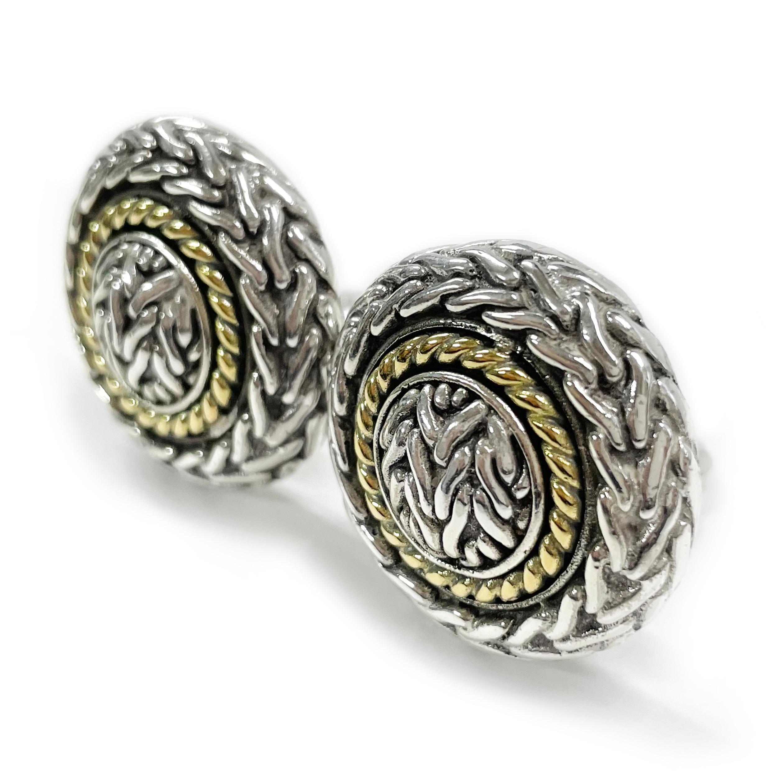 John Hardy Wheat Clip-On Earrings. Designer John Hardy style is evident on these classic earrings. The signature wheat and cable texture is throughout the front of the dome-shaped earrings. The majority of the earring is in sterling silver with a