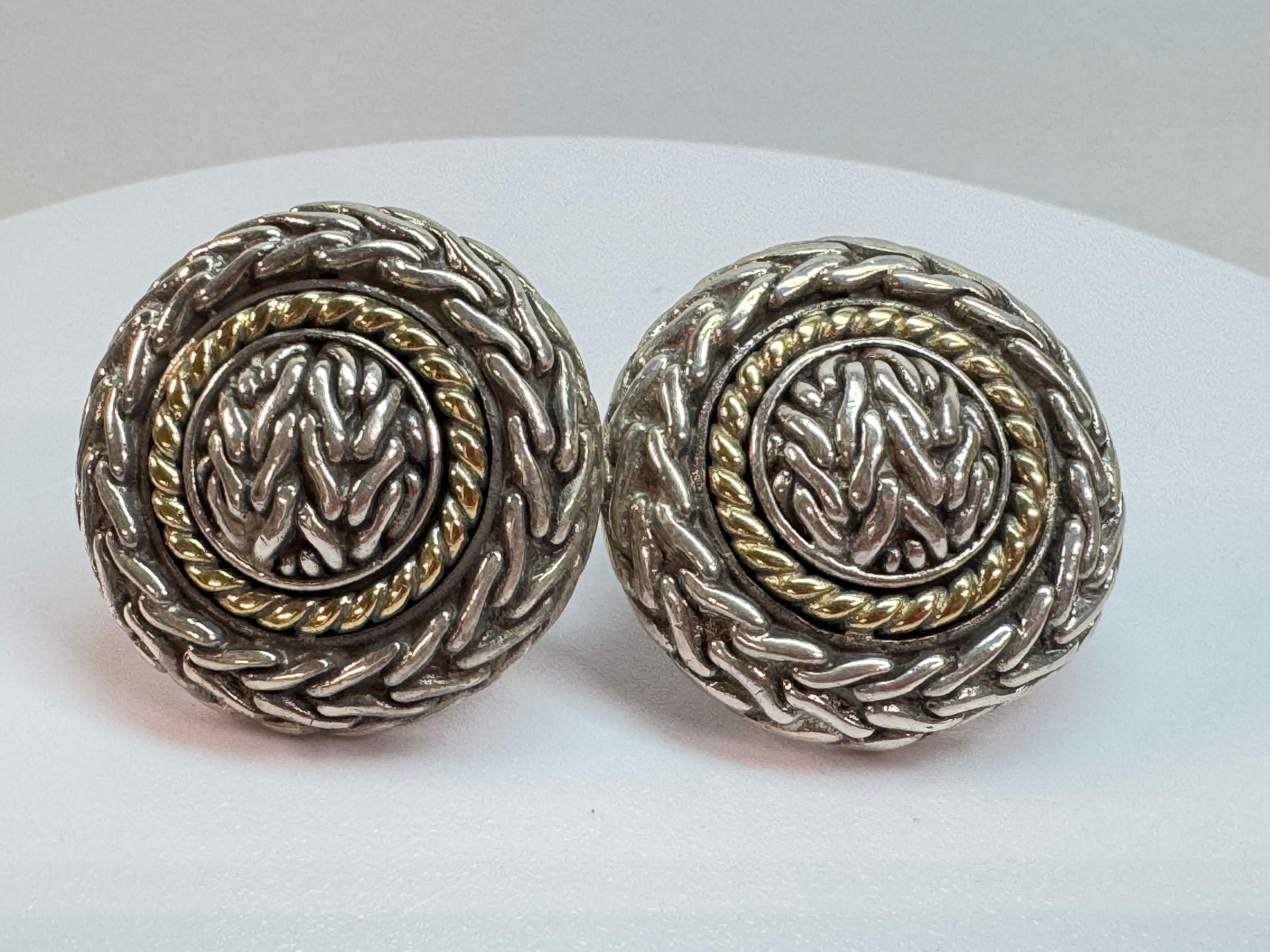 John Hardy Yellow Gold Sterling Wheat Clip-On Earrings For Sale 1