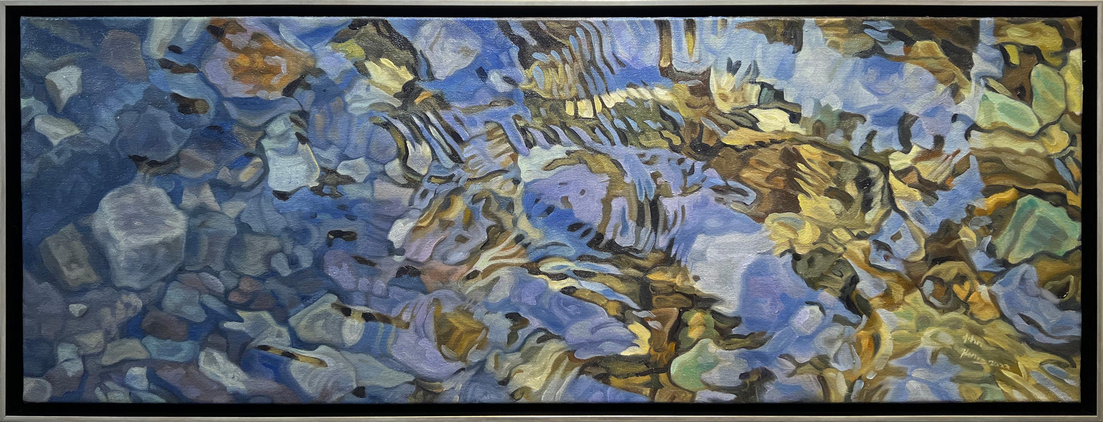 John Harris Landscape Painting - "Boulder Brook, " Impressionistic Landscape Oil Painting
