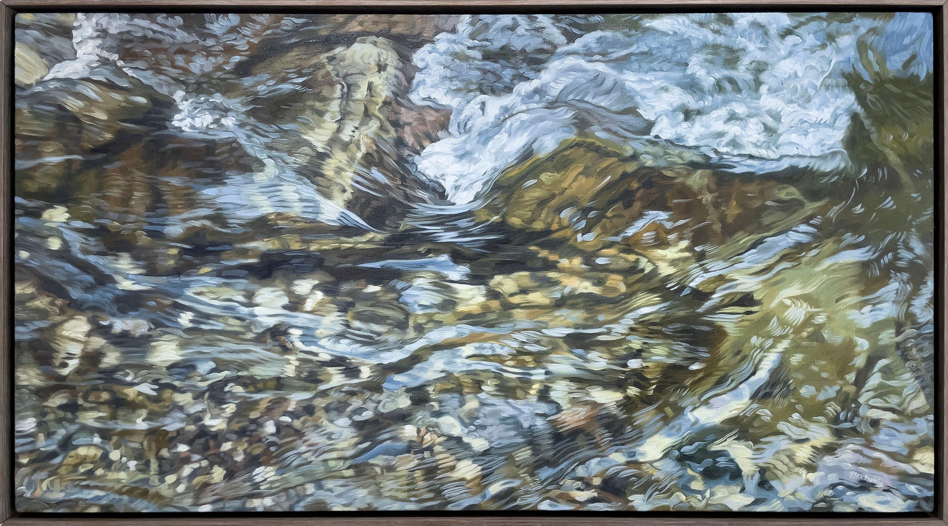 John Harris Landscape Painting - "Streambed III, " River Rocks Painting