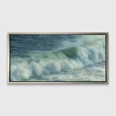 "Ocean II, " Coastal Open Edition Print, warm silver floater frame, 24x48