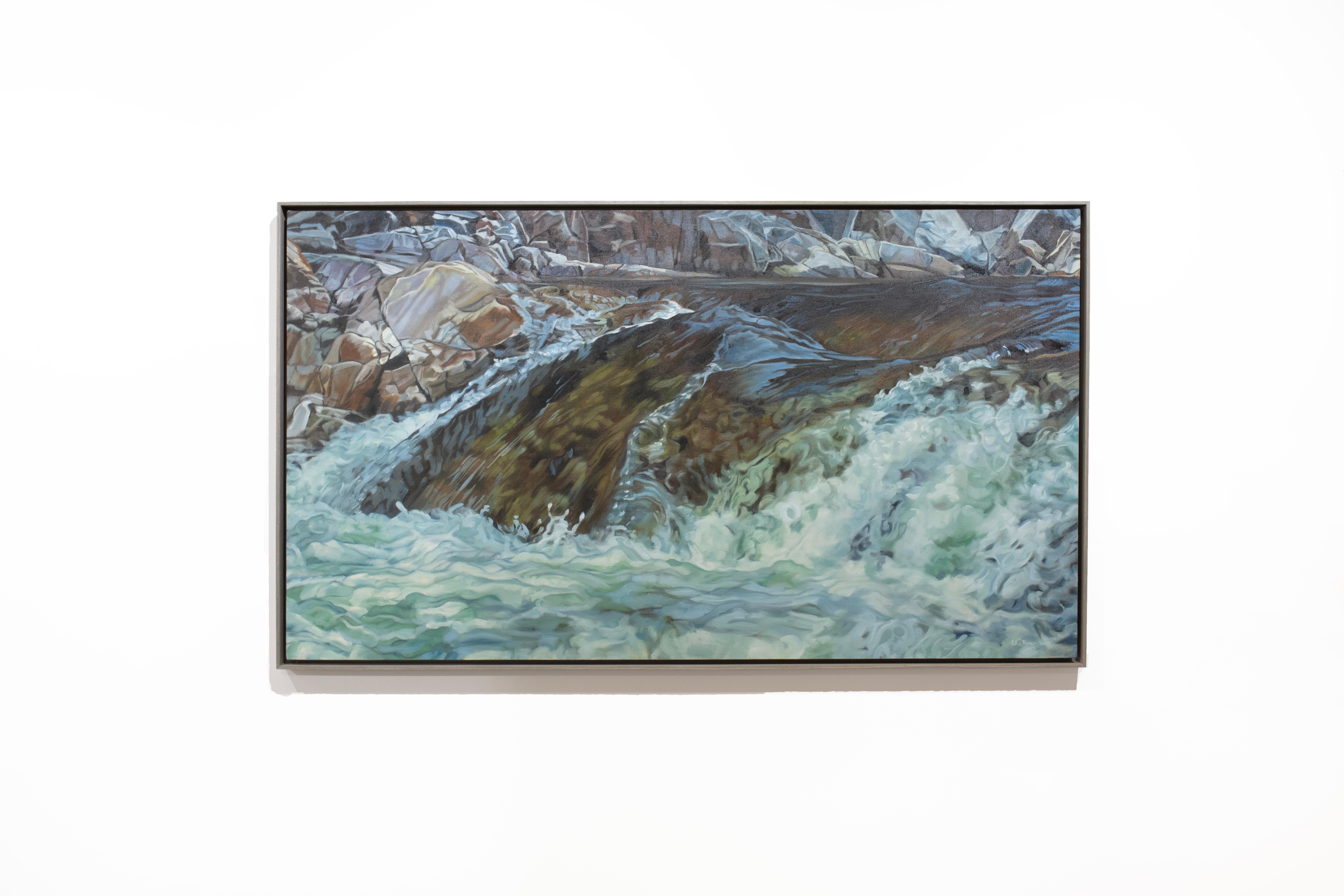 John Harris (painter) Landscape Painting - "Bridge Falls" Naturalistic River Oil Painting