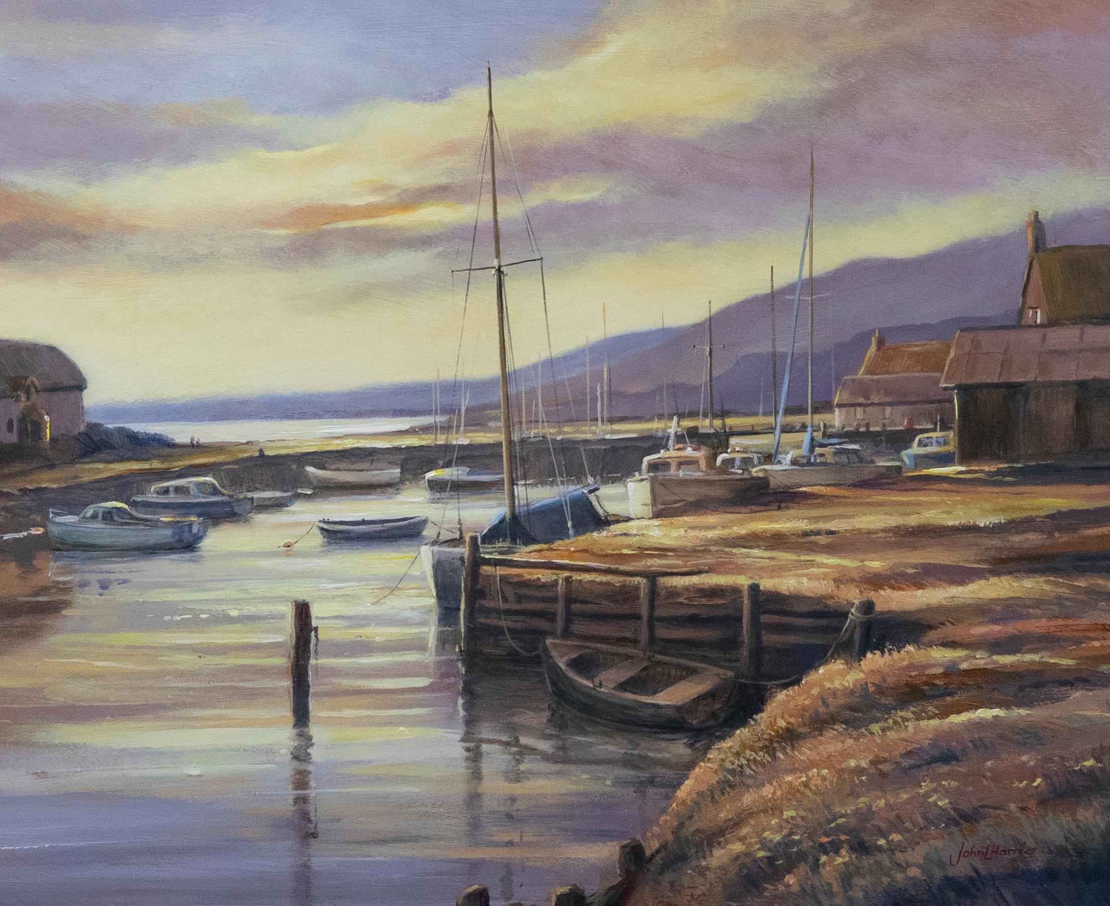 John L. Harris - Acrilico contemporaneo, Sera perfetta, laghetto di Porlock - Painting di John Harris (painter)