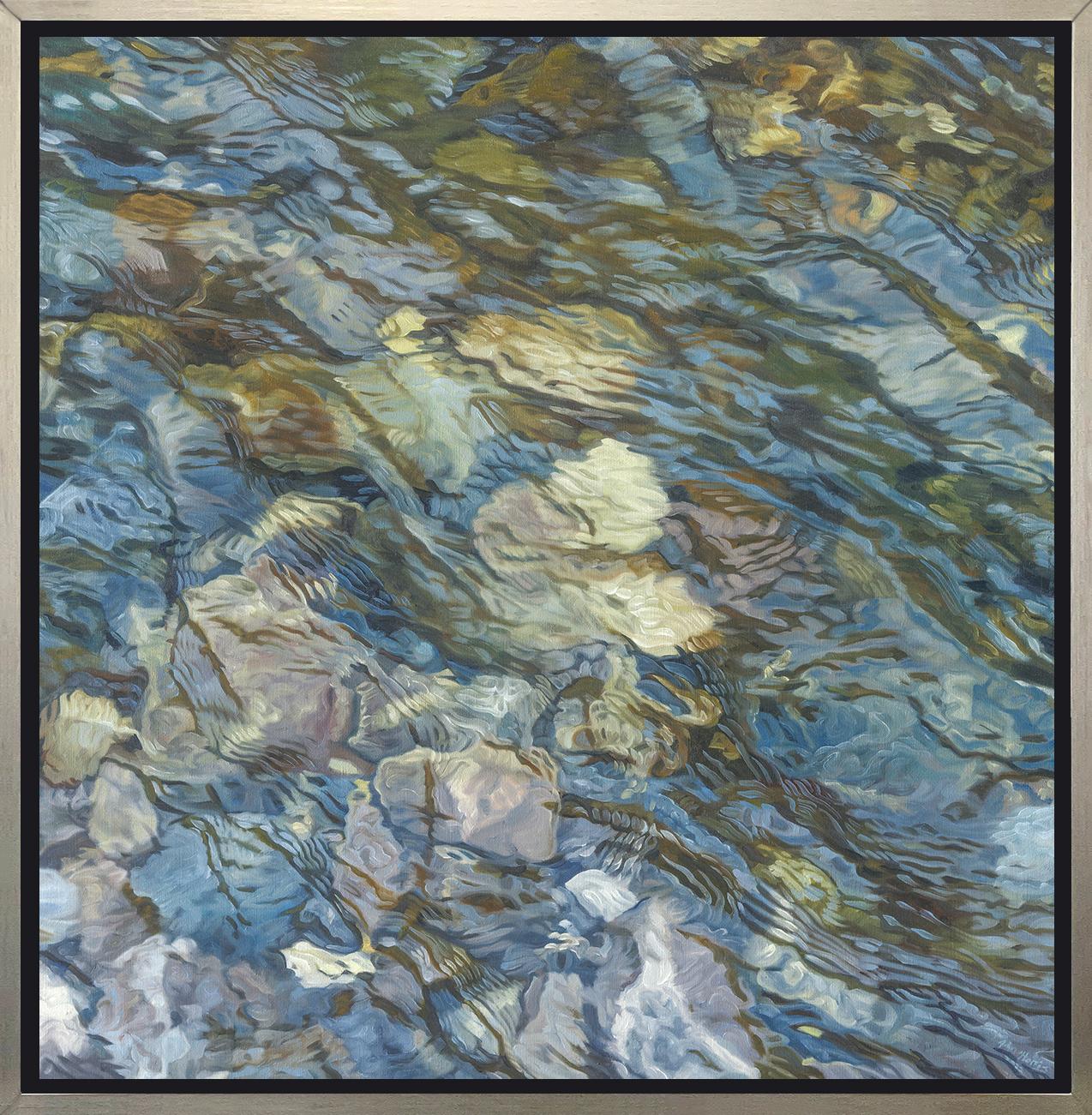 This realistic limited edition print by John Harris captures a close up view of water rippling over rocks in a riverbed. Natural light reflects off the surface of the water, enhancing the movement within the piece.

This Limited Edition giclee print