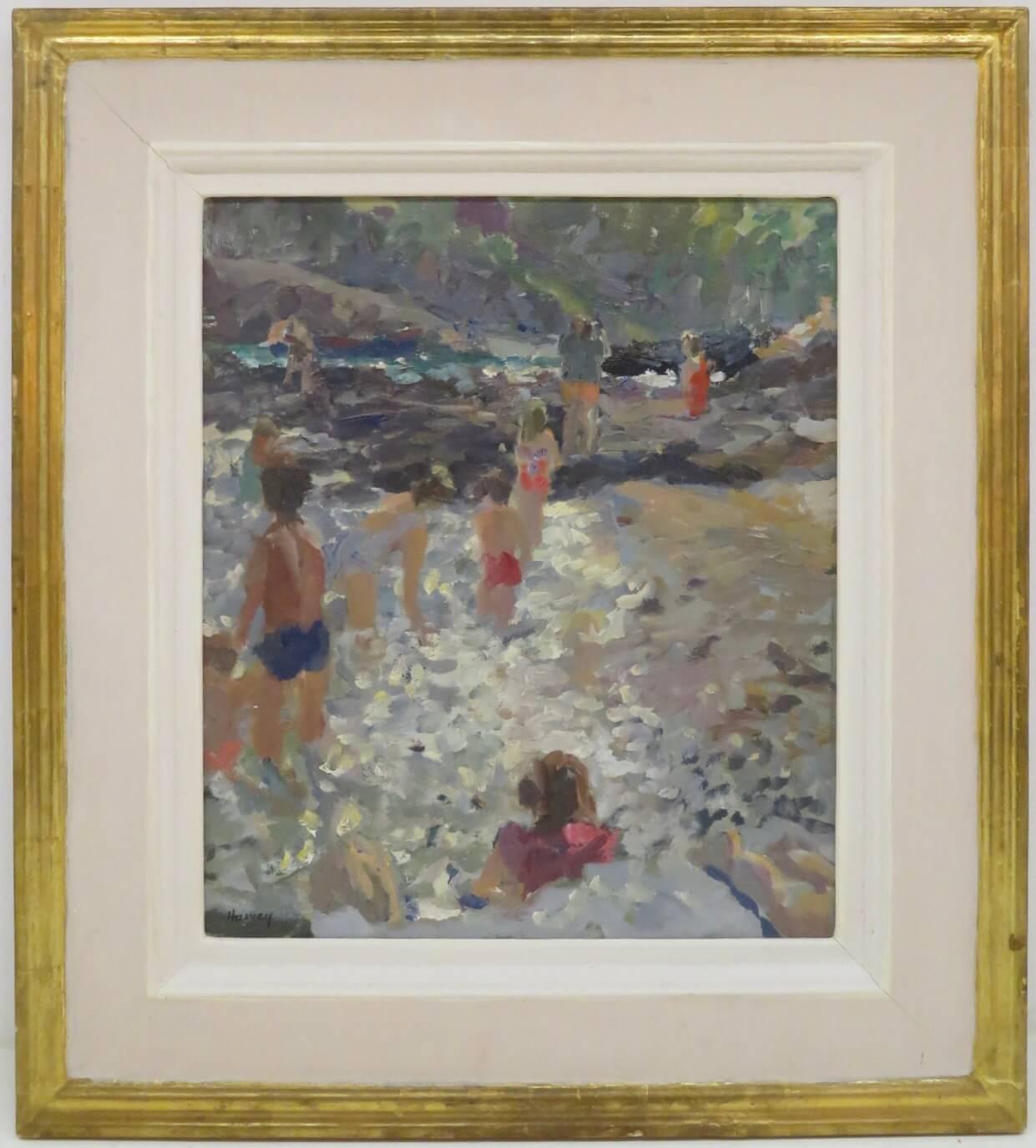John Harvey Landscape Painting - (1935-2023) Original post impressionist Cornish Oil Painting Prussia Cove Beach