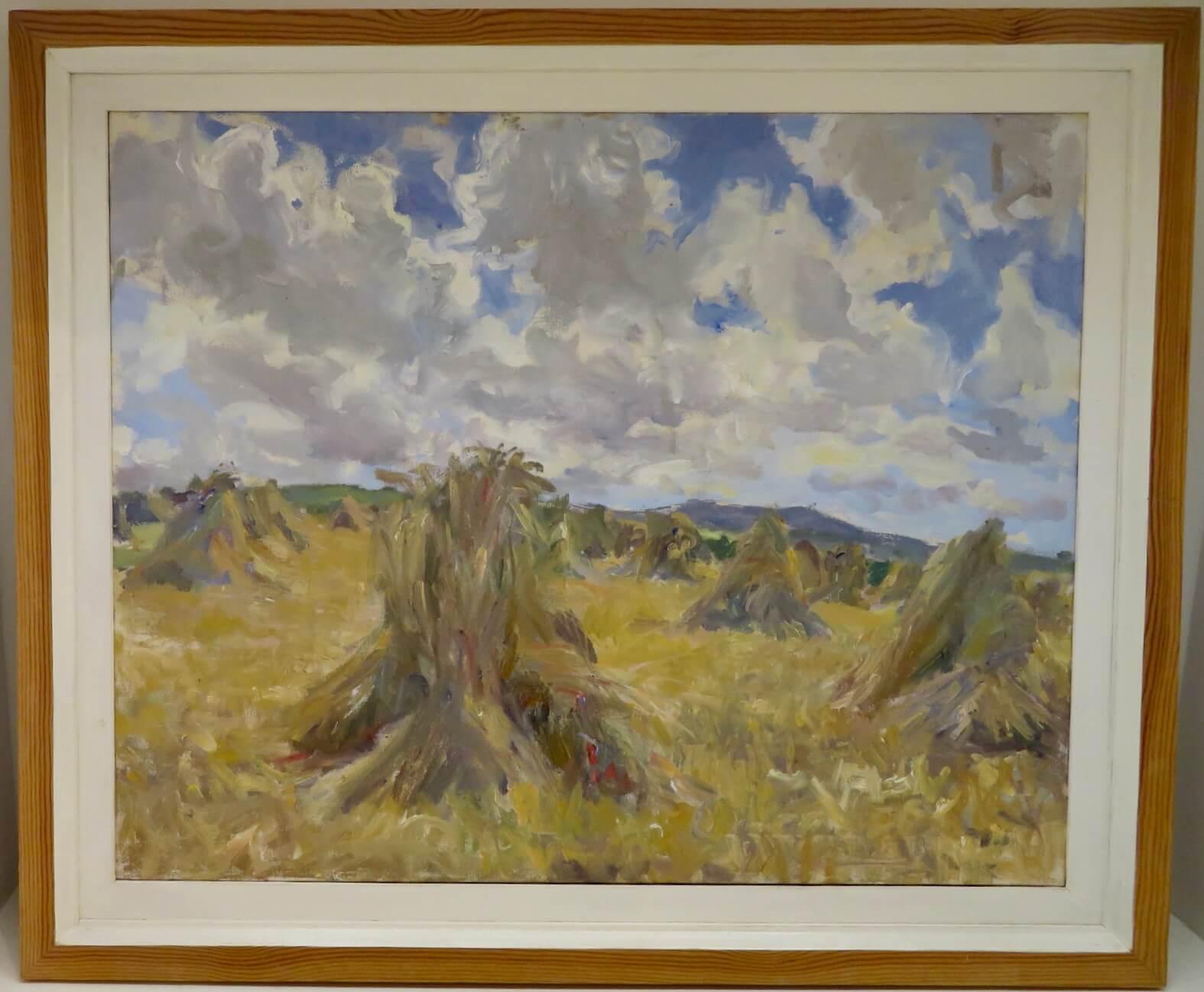 JOHN HARVEY Landscape Painting - (b.1935) St Ives Original post-impressionist oil painting CORNSTOOKS ZENNOR