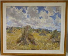 (b.1935) St Ives Original post-impressionist oil painting CORNSTOOKS ZENNOR