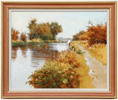 John Haskins (n.1938) - Siglo XX Acrílico, Pesca fluvial