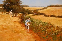 John Haskins (geb. 1938) - 20. Jahrhundert Acryl, Die Brombeerpflücker