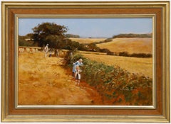 John Haskins (geb. 1938) - 20. Jahrhundert Acryl, Die Brombeerpflücker