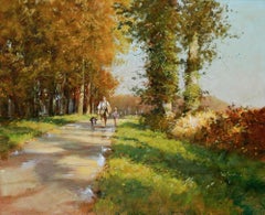 John Haskins (né en 1938) - Huile encadrée du 20e siècle, Pluie d'été, Hertfordshire