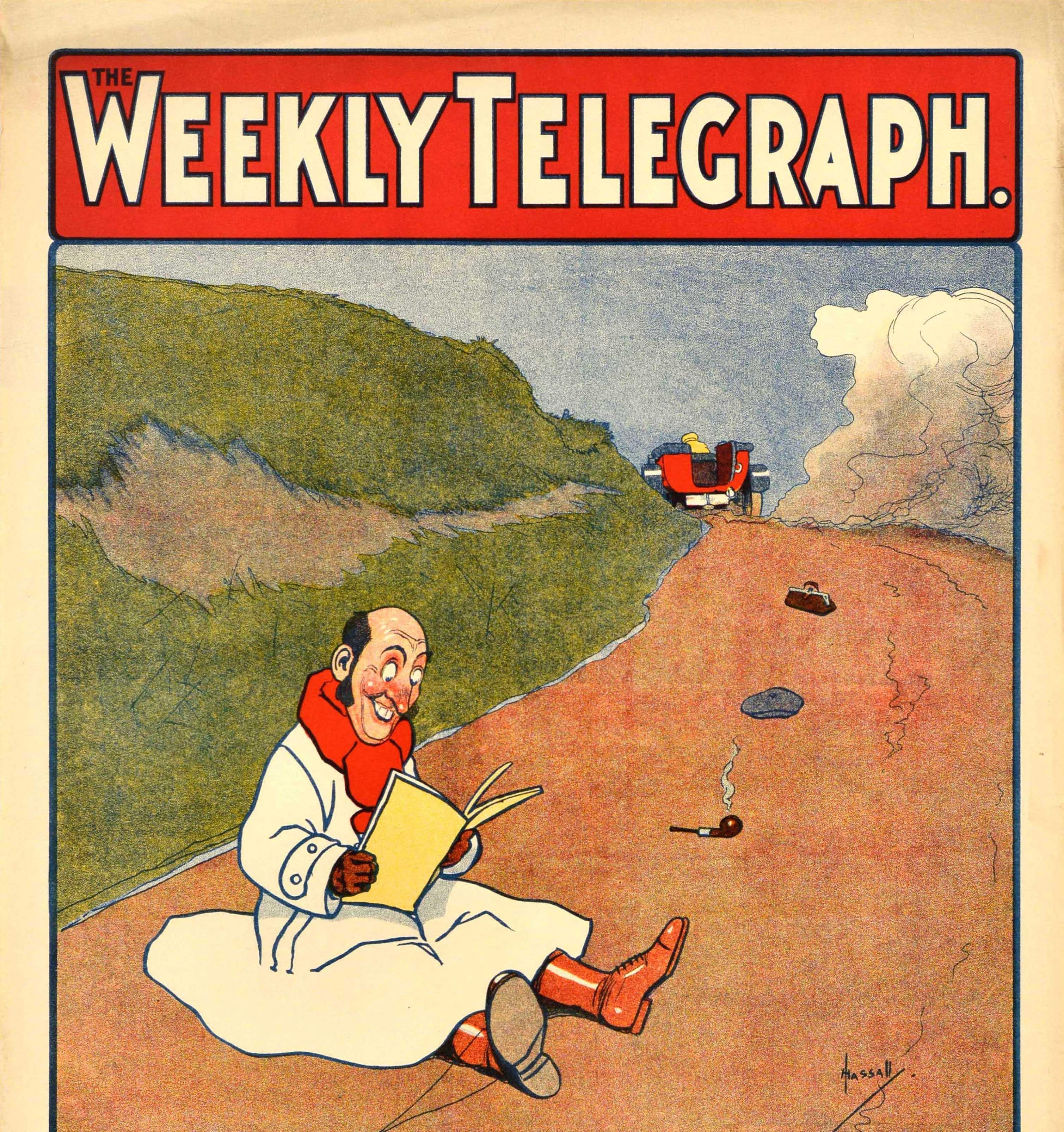 Original Antique Newspaper Advertising Poster The Weekly Telegraph On The Road - Beige Print by John Hassall