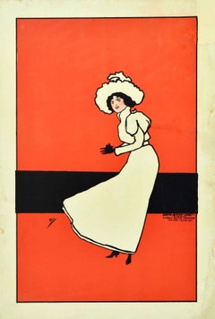 Original Antique Poster Victorian Lady Fashion Illustration