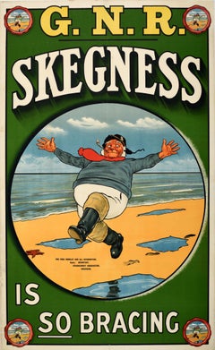 Original Antique Travel Poster Skegness So Bracing GNR Fisherman John Hassall
